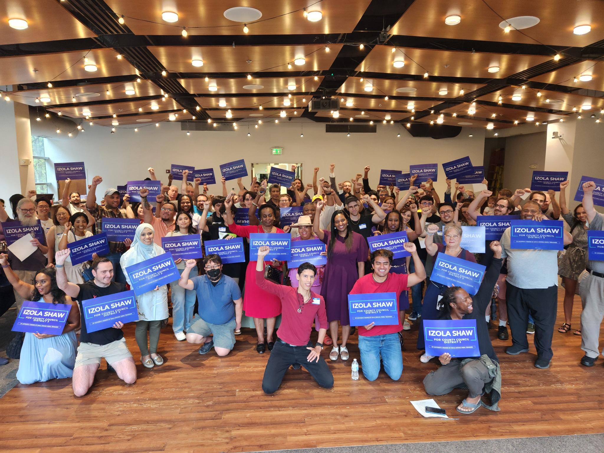 Izola Shaw with supporters at campaign kickoff